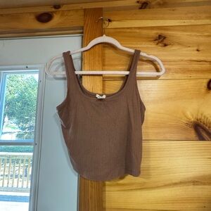 Bozzolo Brown Tan Fitted Crop Tank Top